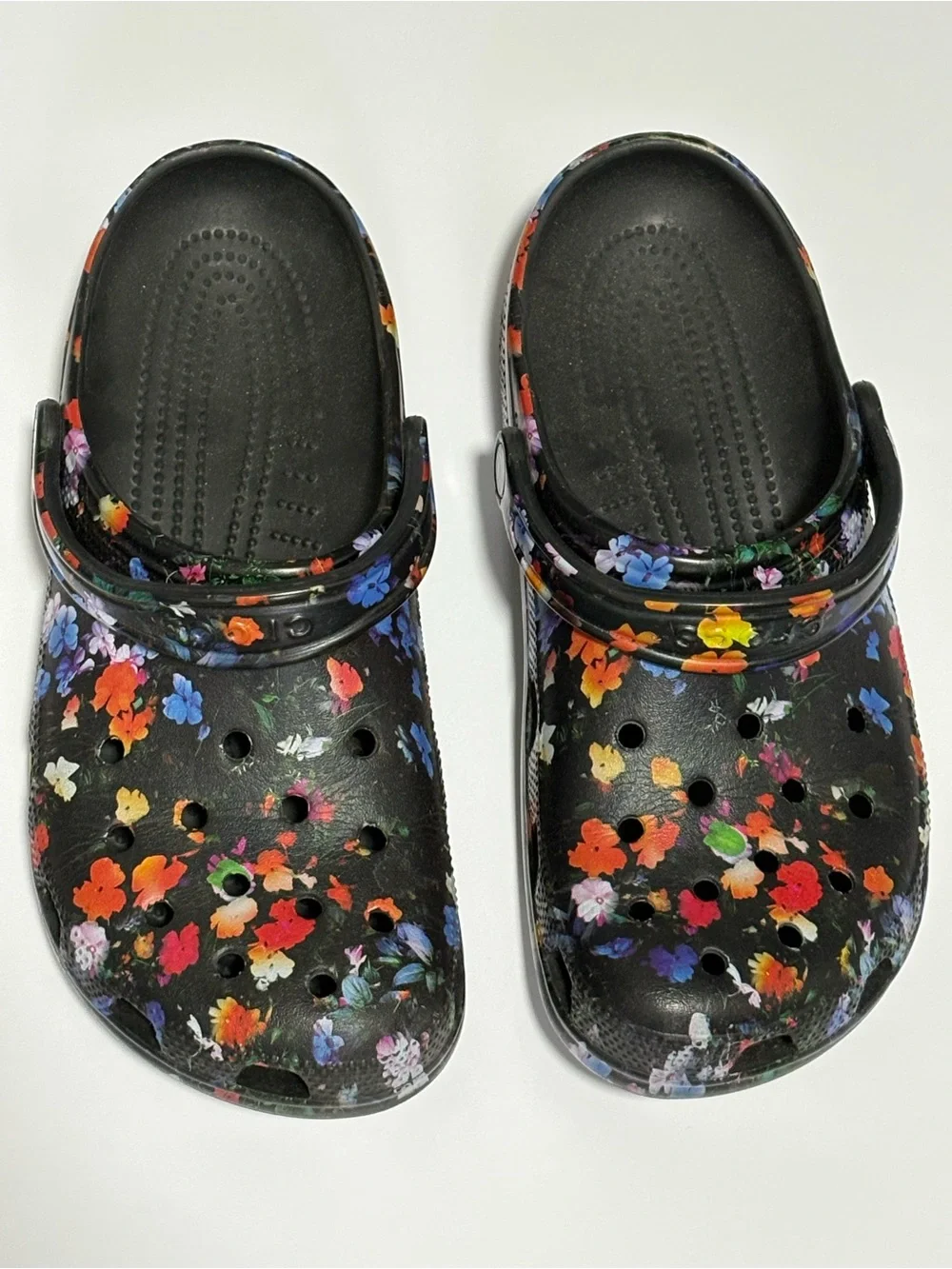 CROCS Classic Clog in Black with Vibrant Floral Print